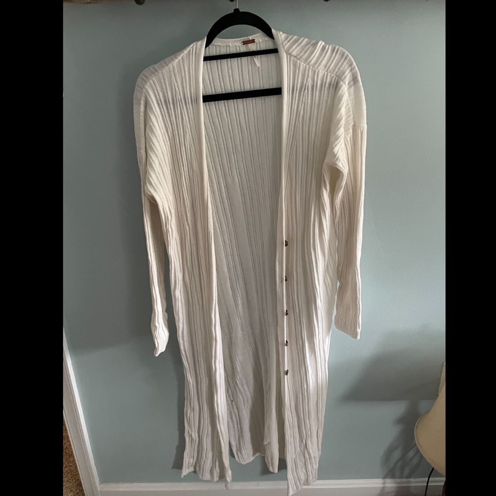 Free People White Skinny Duster Cardigan